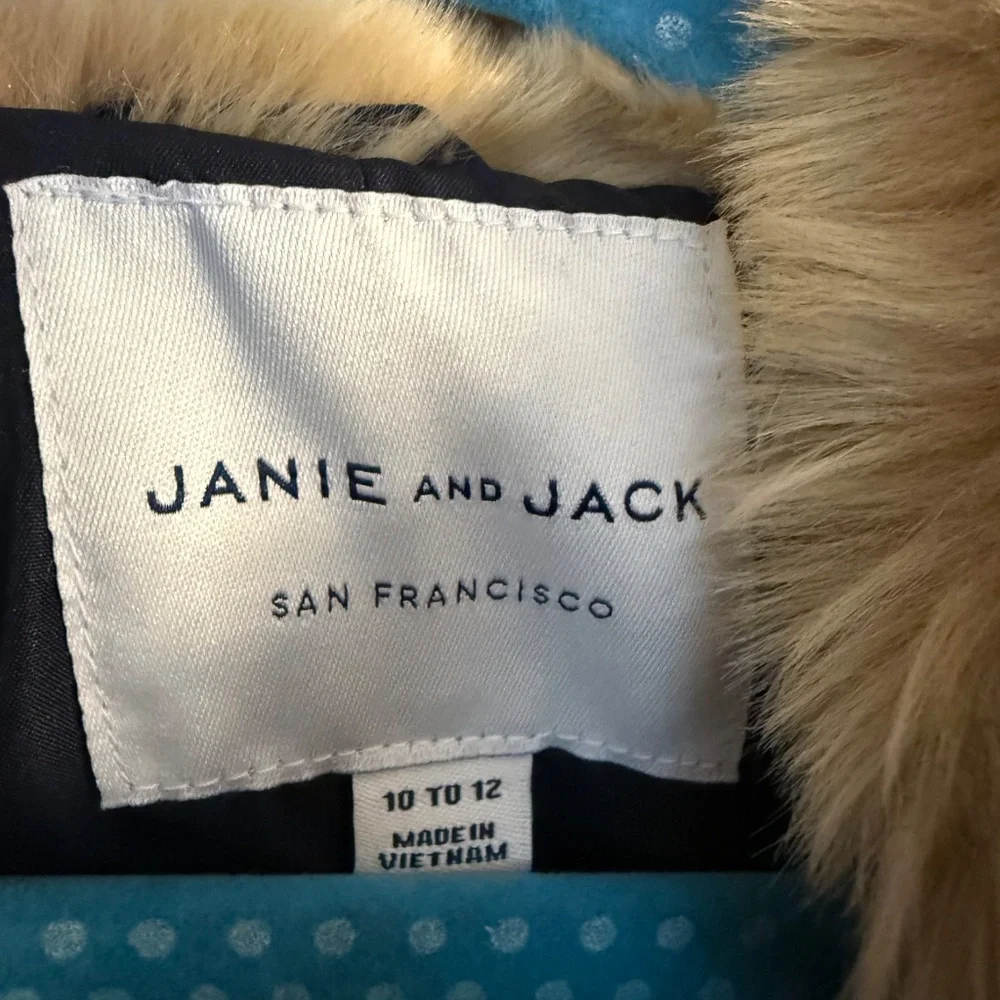 Janie & Jack Girls Winter Navy Peacoat with Taupe Fur Collar - Picture 3 of 3